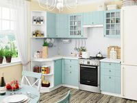 Небольшая угловая кухня в голубом и белом цвете Красноярск